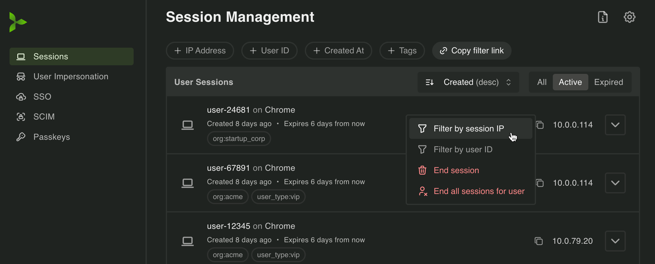 BYO Auth Dashboard showing real-time authentication monitoring